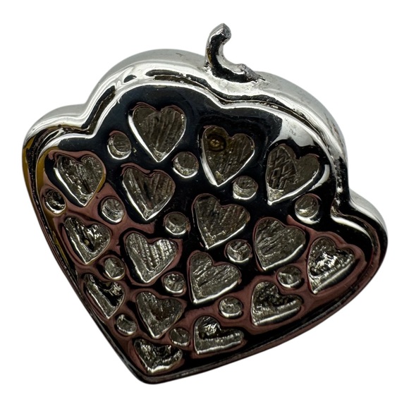 Vintage Chanel Heart Pendant • Silver Tone Rhinestones • CC Logo Look • 1” - Picture 4 of 6